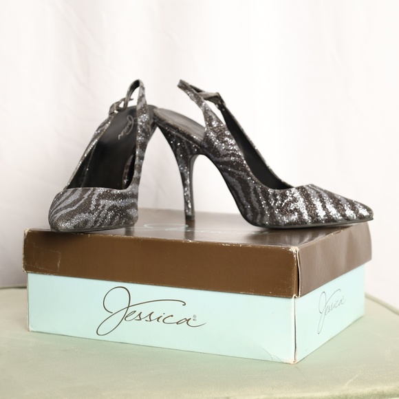 Jessica Black & Silver Zebra sparkle heels Shoes Size 7 - Picture 8 of 8